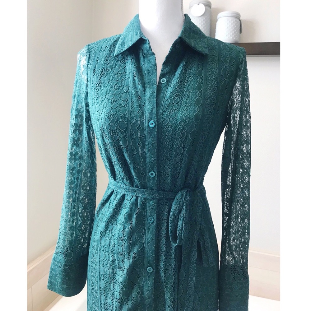 Emerald green lace shirt dress with mermaid skirt - Picture 6 of 7